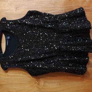 Denim 24/7 Black Sleeveless Sequined Round Neck Peplum Hem Top Blouse Size 1X